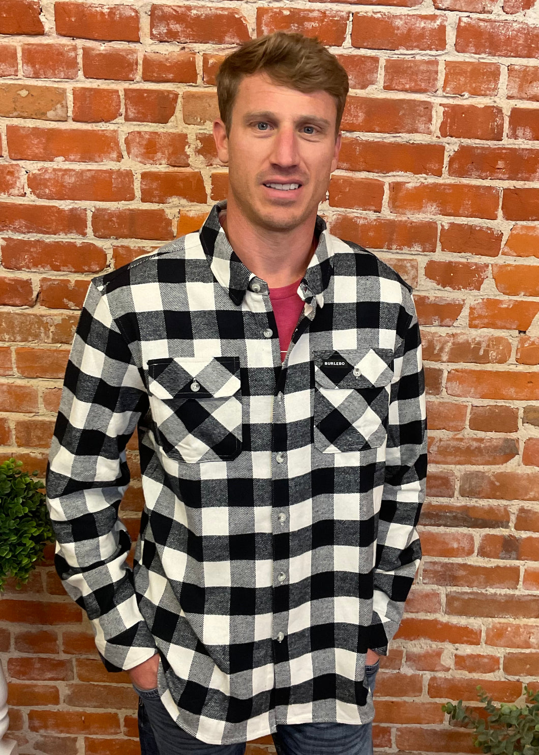 Black & White Buffalo Plaid Flannel Shirt