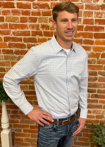 White & Blue Plaid Long Sleeve Shirt