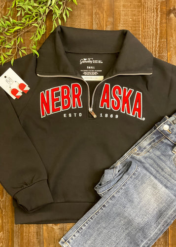 Black Nebraska 1/4 Zip