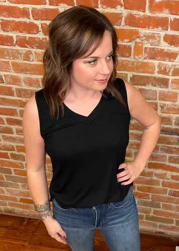 Black Sleeveless V-Neck Top