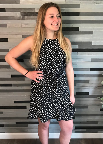 Black & White Spotted Halter Dress